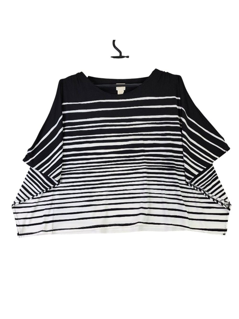 Womens Chico's Black & White Paintbrush Striped Top Split Butterfly Sleeves S/M